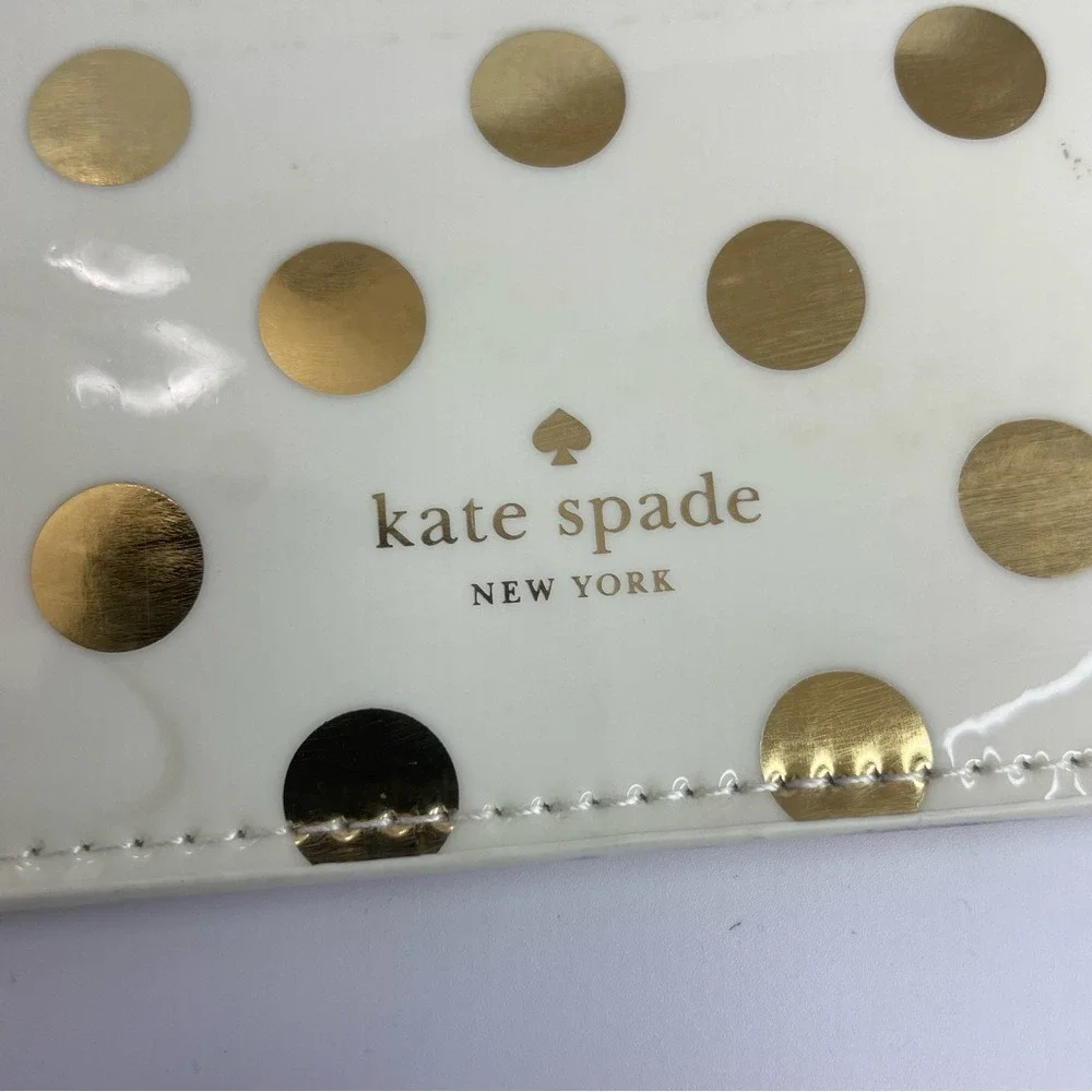 Kate Spade New York Gold Polka Dot Patent‎ Pouch Cream Clutch Zip Top Bag